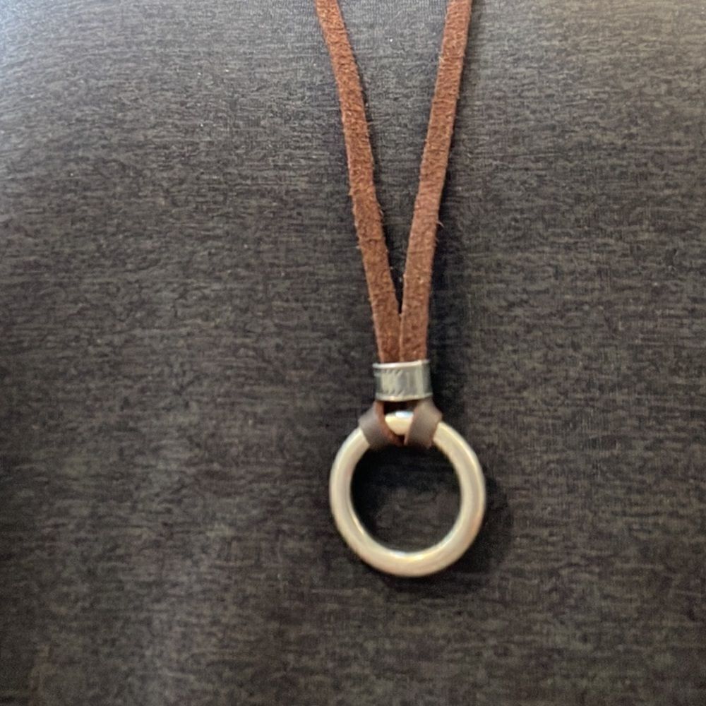 Boho 36” leather necklace with silver O Ring- can be used as hanger for glasses